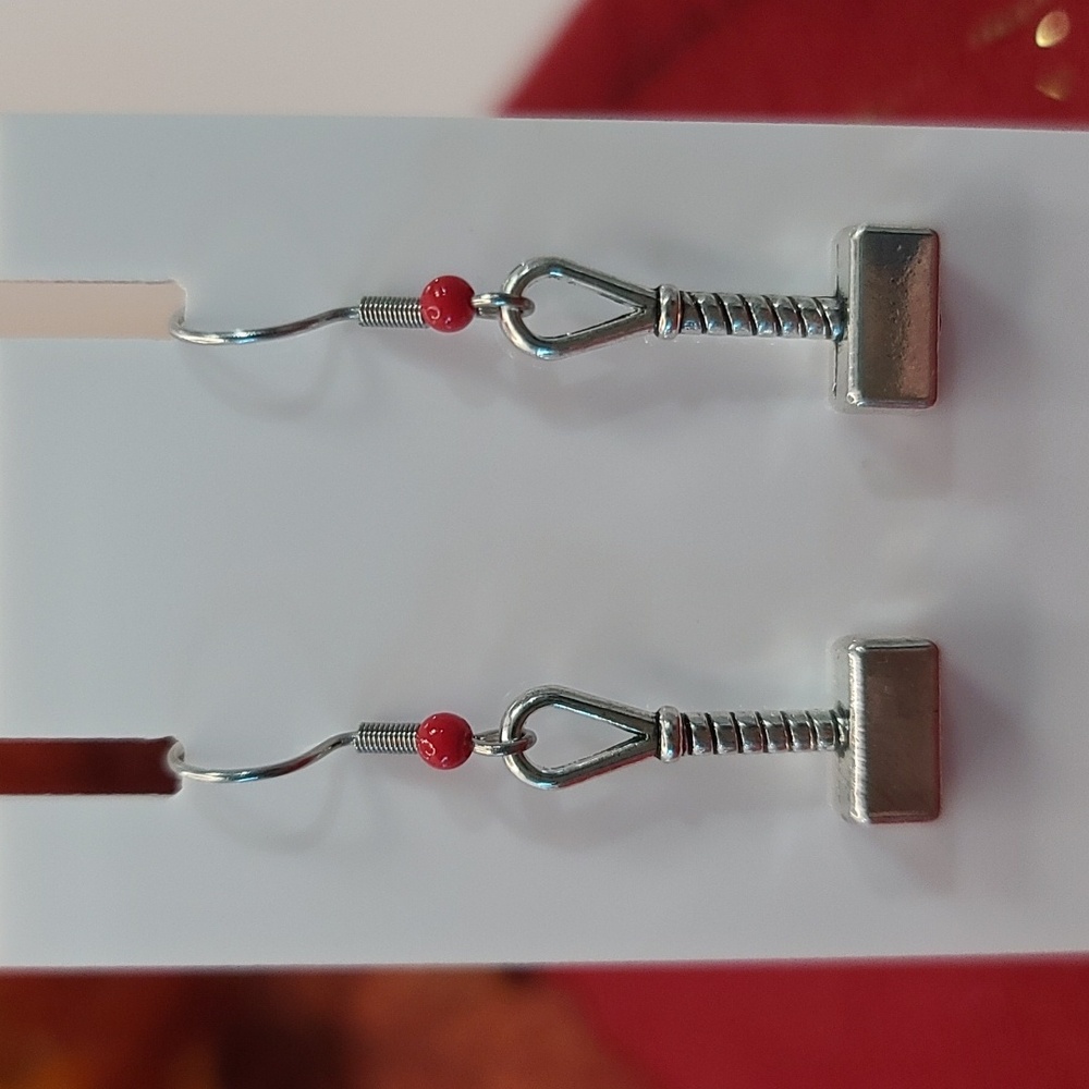 HAMMER themed Thor Disney tribute dangle earrings silvertone  NWT